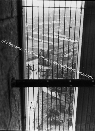 CATHEDRAL THE BELL TOWER LOOKING DOWN FROM TALL WINDOW ON STEPS